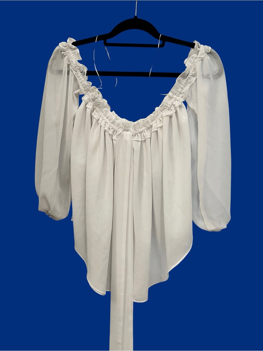 Misa Los Angeles White Sheer Off-Shoulder Ruffle Blouse sz XS like new